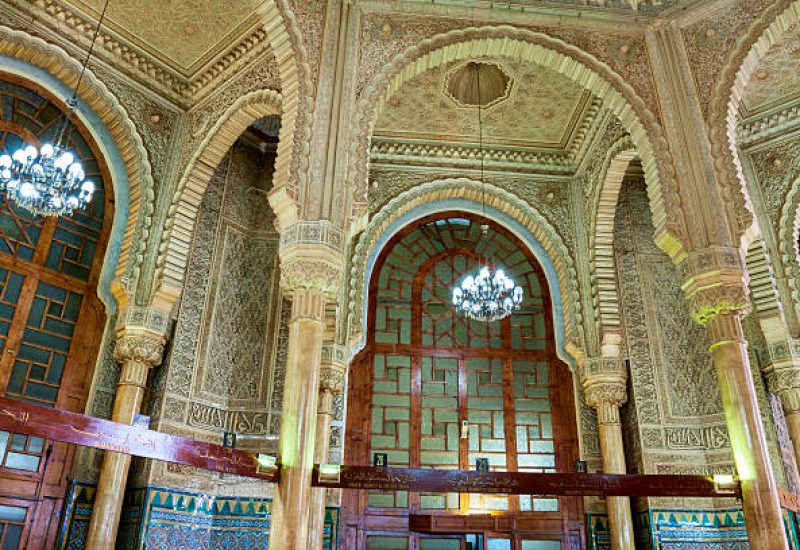 Algiers, Algeria - December 8, 2012: Interior of the Grand Post Office in Algiers, the capital city of Algeria. Constructed in 1910 in a neo-moorish style this functioning post office in the center of Algiers is also a popular tourist attraction.